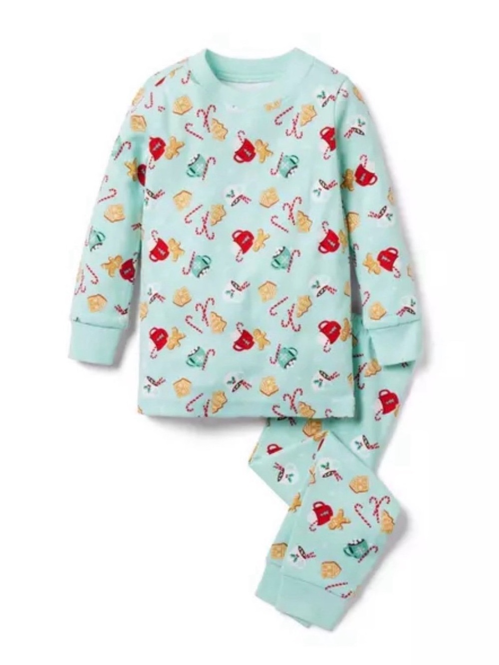 Janie and Jack Mint Green Holiday Pajama Set with Festive Print Size 6 New